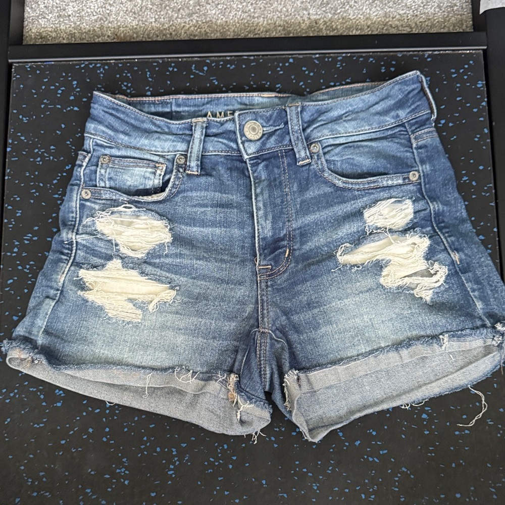 American Eagle Outfitters Blue Distressed Jean Shorts